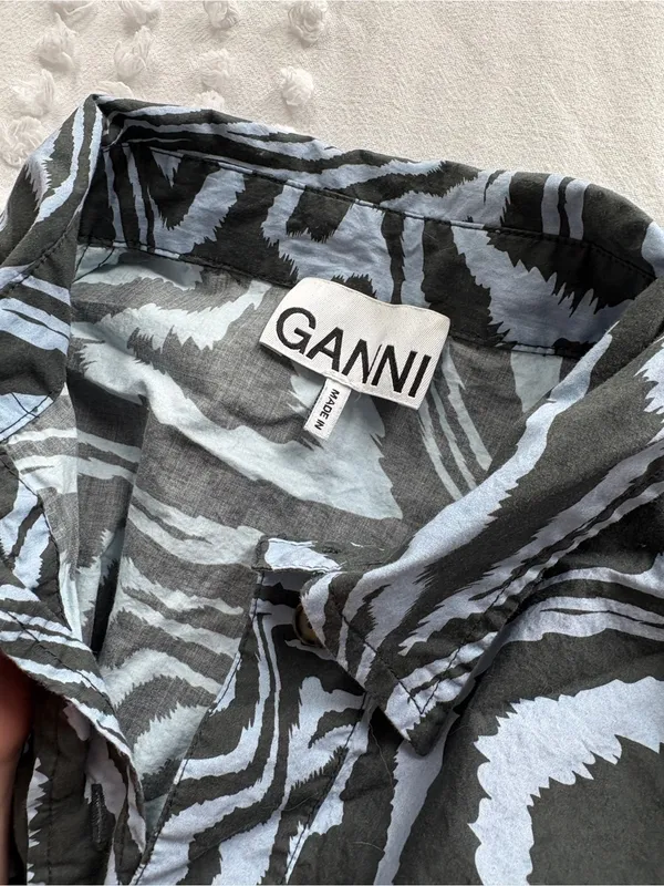 Ganni Blue and Black Zebra-Print Puff-Sleeve Mini Dress - Image 4
