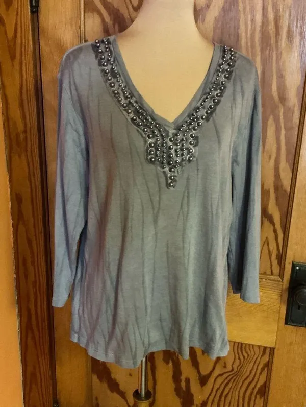 Vtg 90s Beaded tie dye Nature Art long sleeve top - Image 8