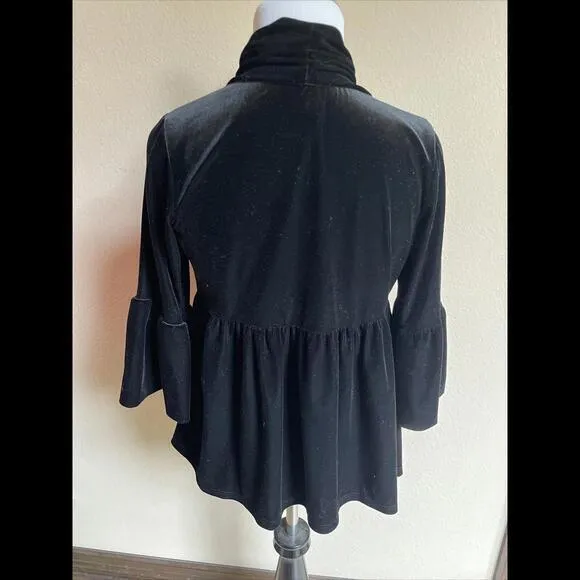 Michael Stars Black Luxe‎ Velvet Open Front Bell Sleeve Jacket Top One Size - Image 3