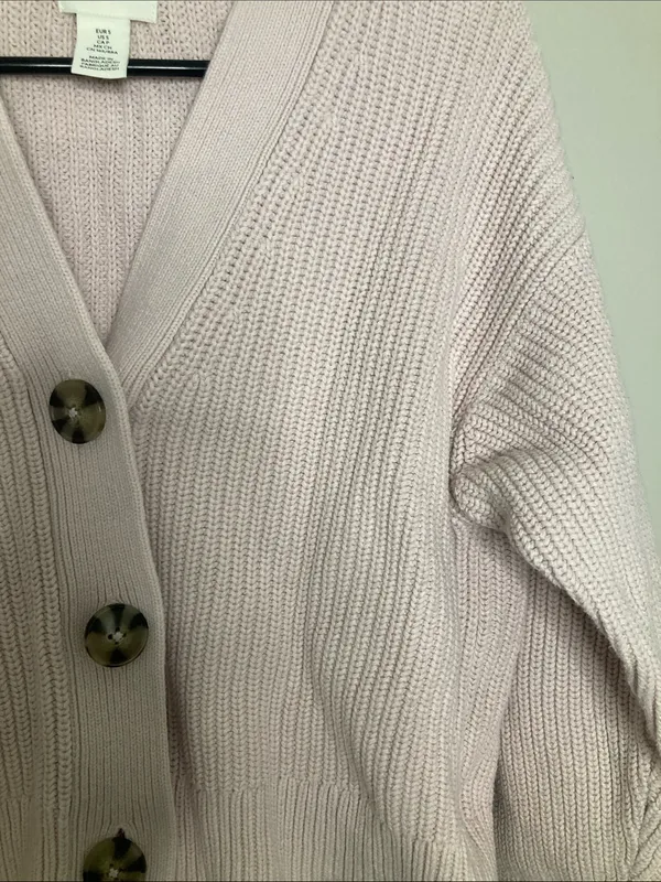 H&M Cropped Ribbed Button Cardigan in Pale Pink - Image 3