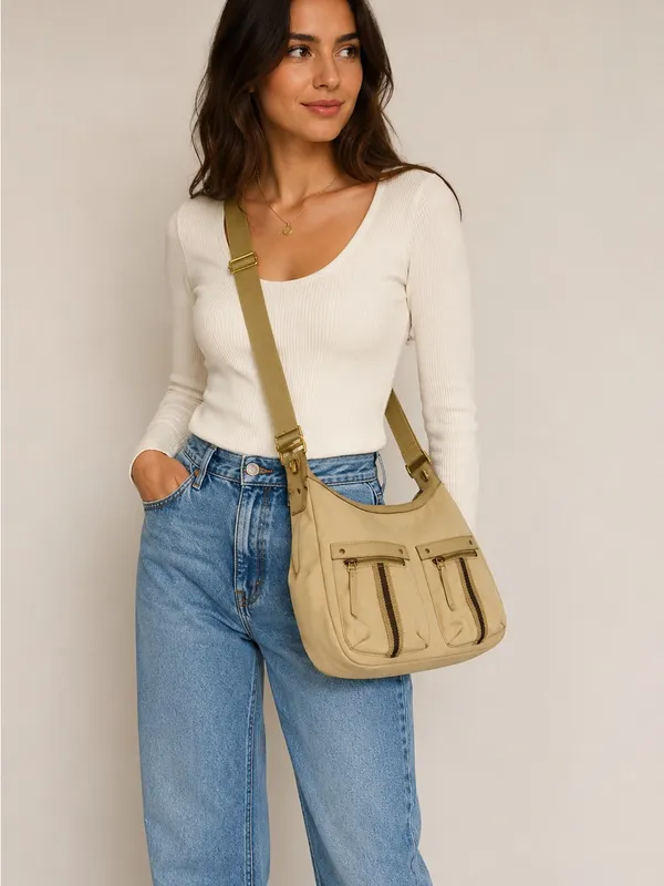 Gucci Sherry Line Beige Tan Canvas Crossbody Shoulder Bag Adjustable Strap - Image 2