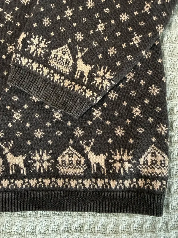 Vintage Y2K Woolrich Fair Isle 1/4 Quarter Zip Sweater Womens Large Gray Beige - Image 3