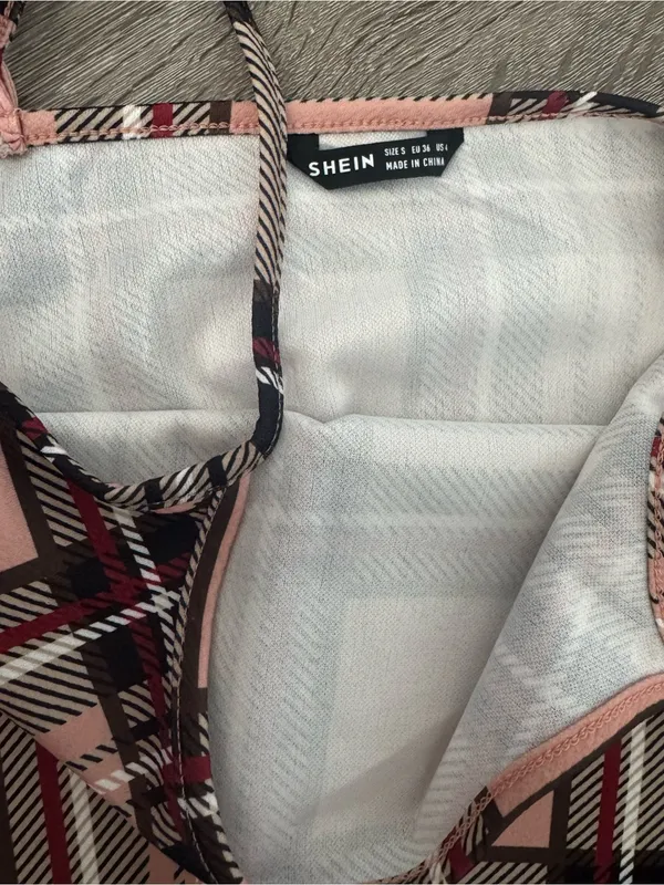 SHEIN Pink Plaid Cami Bodycon Mini Dress Size Small - Image 3