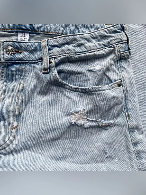 H&M baggy wide leg loose fit mid rise button fly light wash denim jeans 12 - Image 2