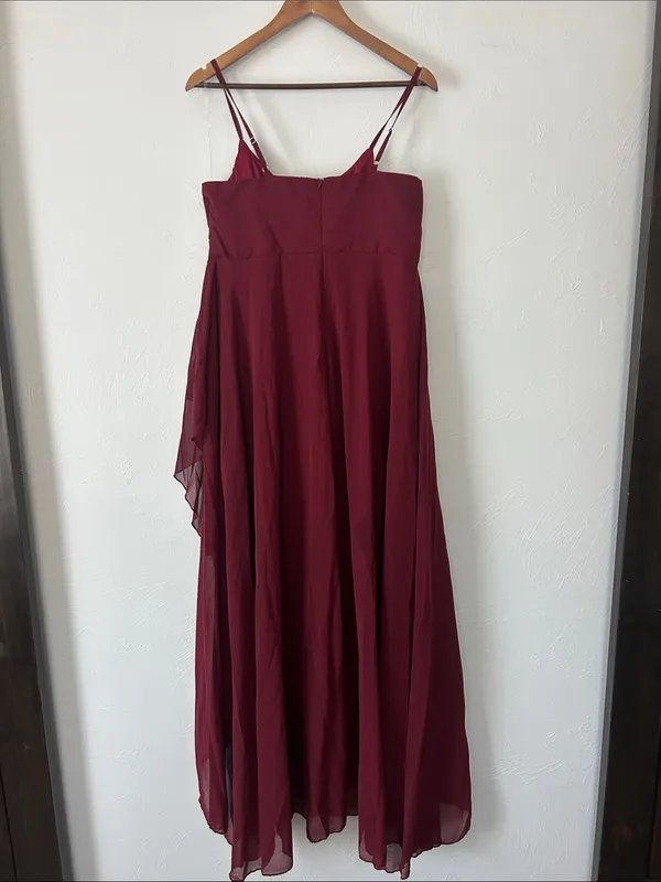 Burgundy Spaghetti-Strap Draped Maxi Dress - Image 4