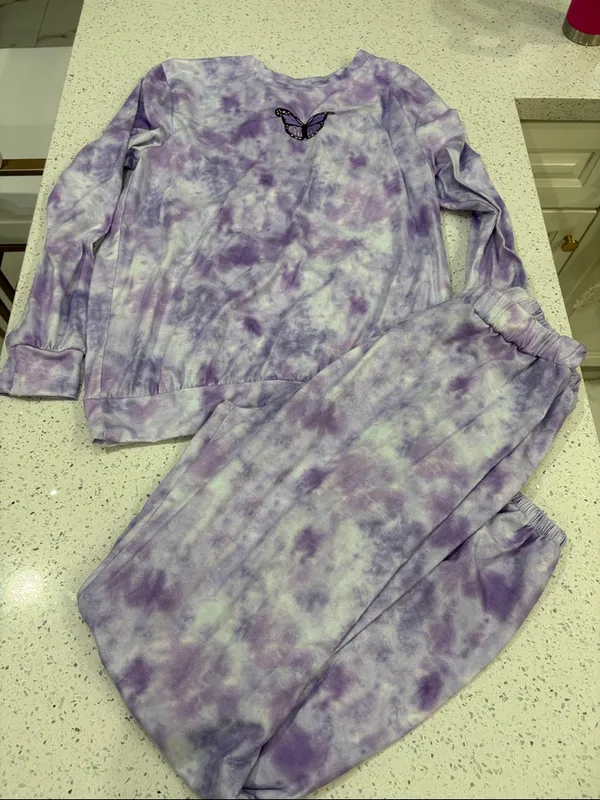 Women’s Purple Tie-Dye Butterfly jogger Set size med - Image 2