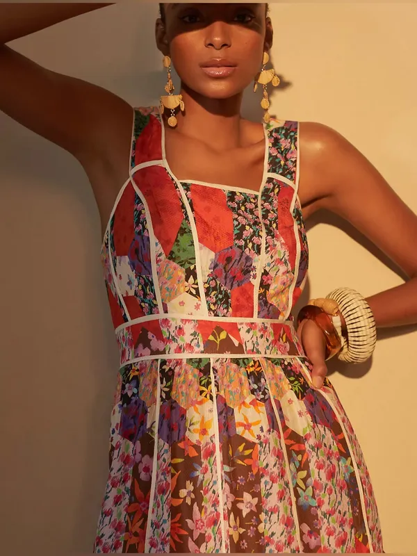 NWT Anthropologie Square Neck Maxi Dress Bhanuni by Jyoti Patchwork Floral - Image 2