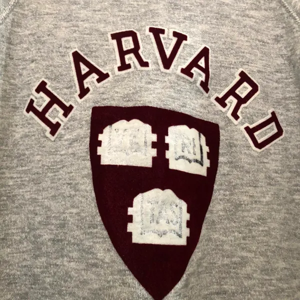 Vintage Grey Preppy Harvard crewneck sweatshirt with embroidered logo -Size M Great condition, measurements in pics - Image 2