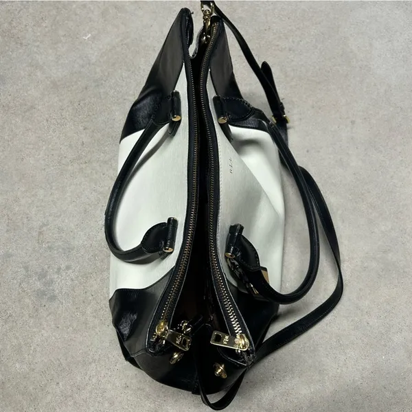Lauren Ralph Lauren Newbury Black & White Large Double Zipper Shoulder Bag - Image 6