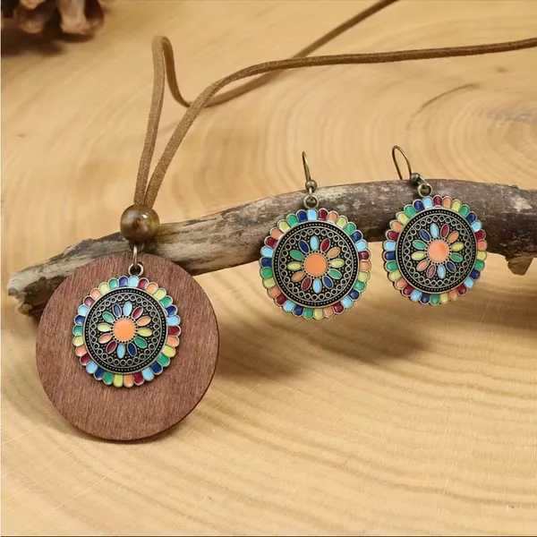 Boho Necklace‎ & Earrings Set Colorful Flower Design Tribal Accessories - Image 10