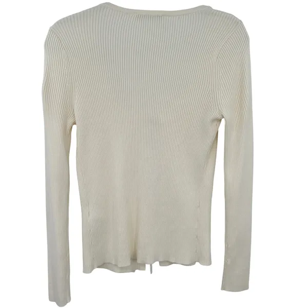 Abercrombie & Fitch Womens Cream Ribbed Tie‎ Front Stretch Cardigan Sweater Sz M - Image 3