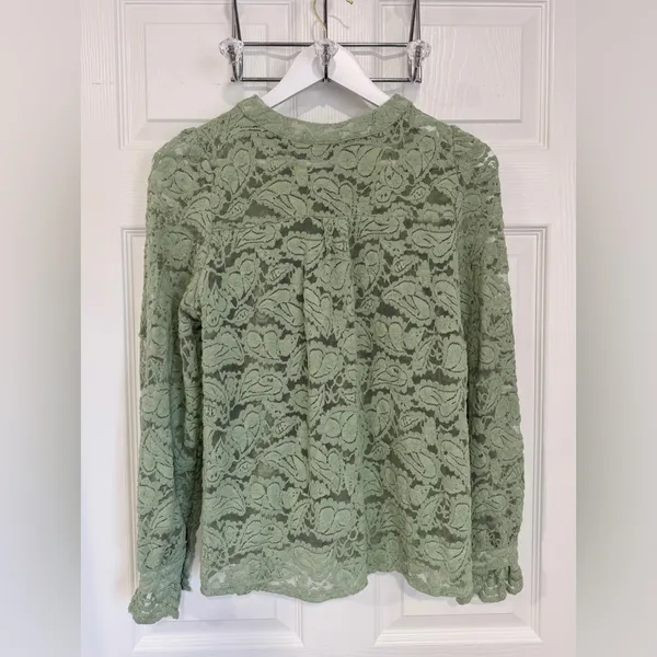 Feminine Lace Cottage Prarie Sheer Embroidered Ruffle Sleeve Medium Blouse Top - Image 8