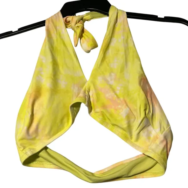 Aerie Crossover Keyhole Halter Bikini Top Women's L Vibrant Mint Yellow‎ Swim - Image 2