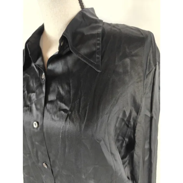 Womens Andres Silk Button Down Shirt Black Size L - Image 2
