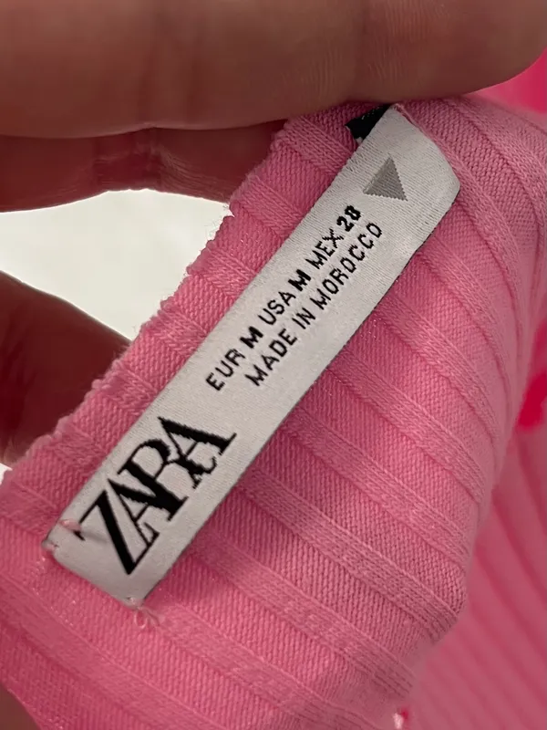 ZARA Pink Bubble Hem Mini Dress M Ribbed Open Back Drop Waist Girly Coquette Y2K - Image 6