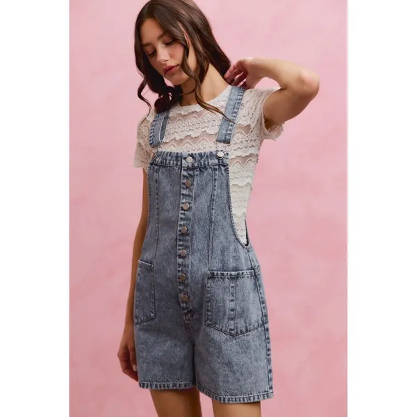 SO ME Denim Washed On Front With Adjustable Strap Romper - Image 6