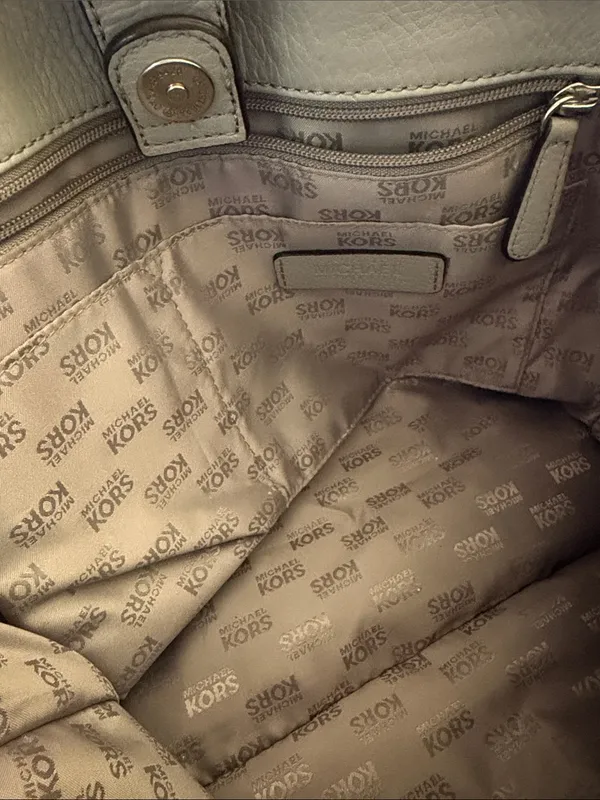 Michael Kors Light Gray Pebbled Leather Satchel with Chain Strap - Image 10