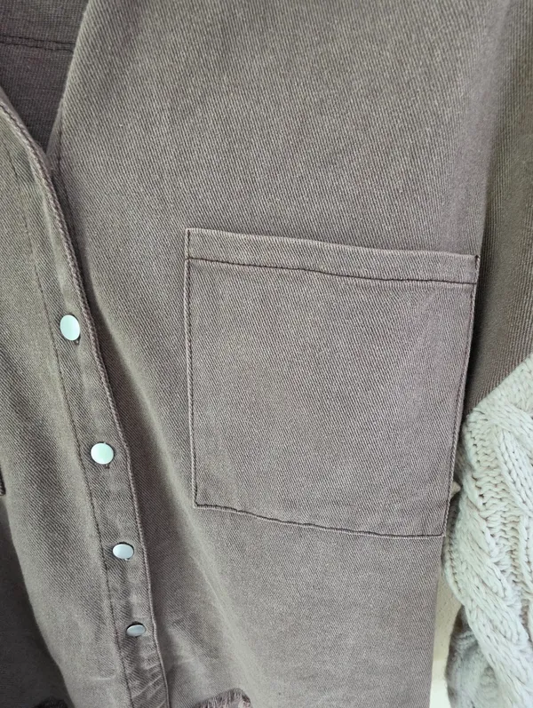 POL Cable Knit Sleeve Shacket Chocolate & Cream Small - Image 9