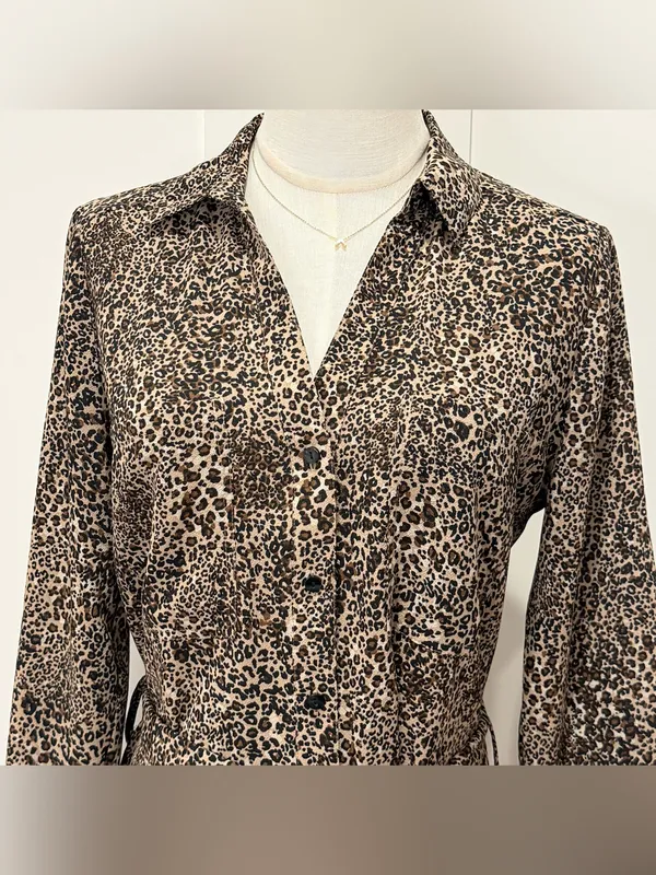 1. State Leopard Print Shirtdress Small 3/4 Sleeve Belt Fall City Chic Maximal - Image 7