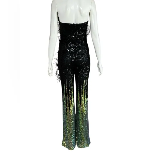 Unbranded Elegant Sequined/Feathered Black and Green Women's Jumpsuit G#8 - Image 9