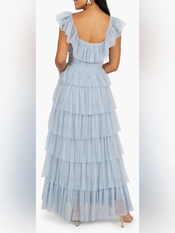 NEW Petal & Pup Belle Swiss Dot Tulle Tiered Maxi Blue Dress sz M - Image 4