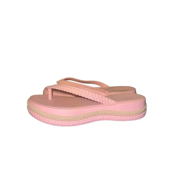 Melissa Leblon Platform Flip Flops Pink Beige 7 Braided Y2K Sandals - Image 5