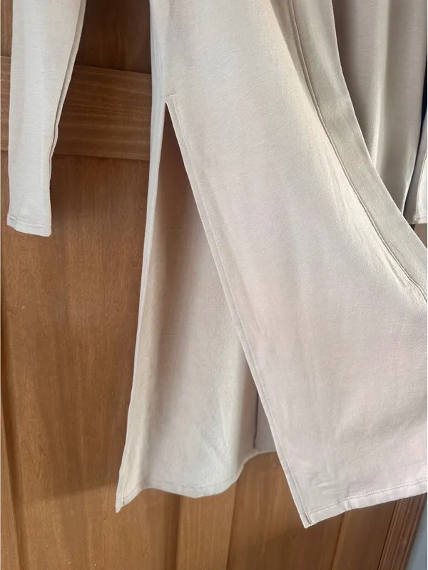 Beyond Yoga High Slits Fleece Long Duster Cardigan Sweater Beige Women’s XS - Image 5