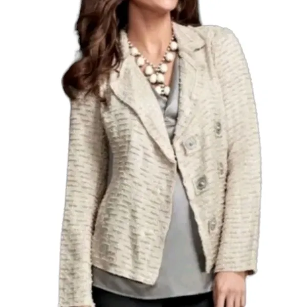 CAbi #985 XS Wheat Chenille Tweed Knit Blazer - Image 3