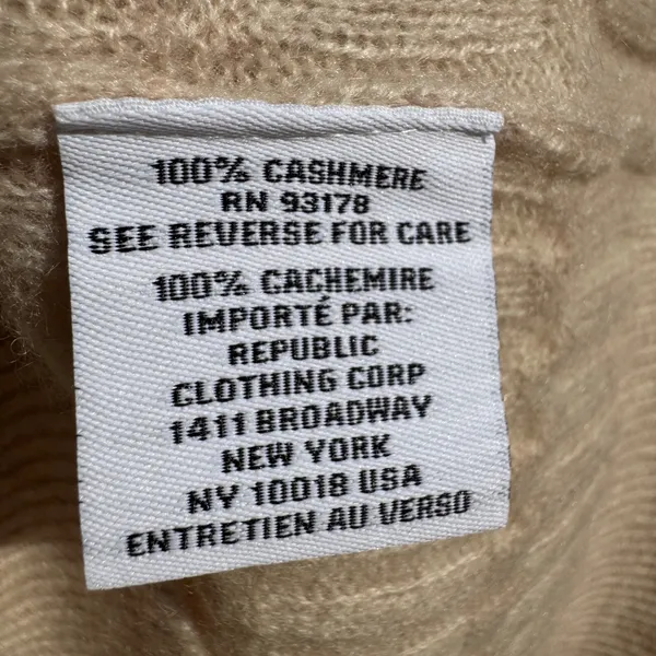 Magaschoni 100% Cashmere Short‎ Sleeve Sweater Cable Knit Beige Tan Womens S M - Image 9