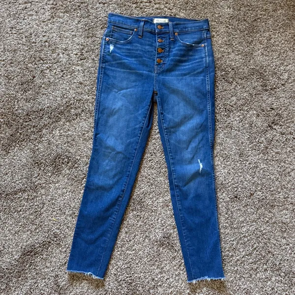 Madewell 10 High-Rise‎ Skinny Jeans Blue Button Fly Distressed J7914 Womens 28 - Image 4