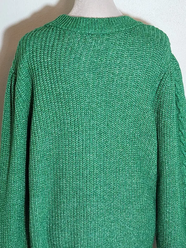 Crown and Ivy Green Relaxed Fit Cable Knit Puffy Sleeve Sweater Size Large - Image 4