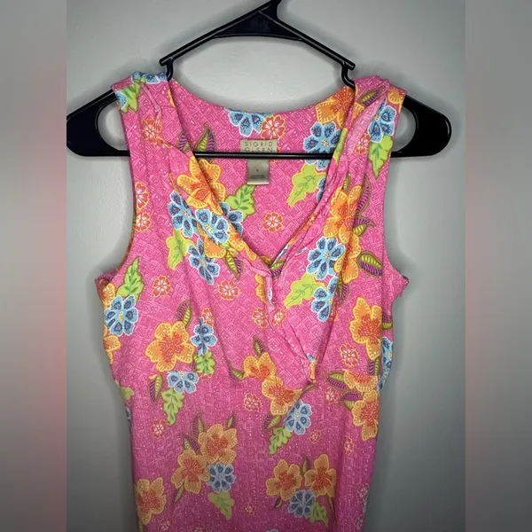 Vintage‎ Coquette Y2K Sigrid Olsen Sport Pink Floral Sleeveless Midi Dress Fairy - Image 4