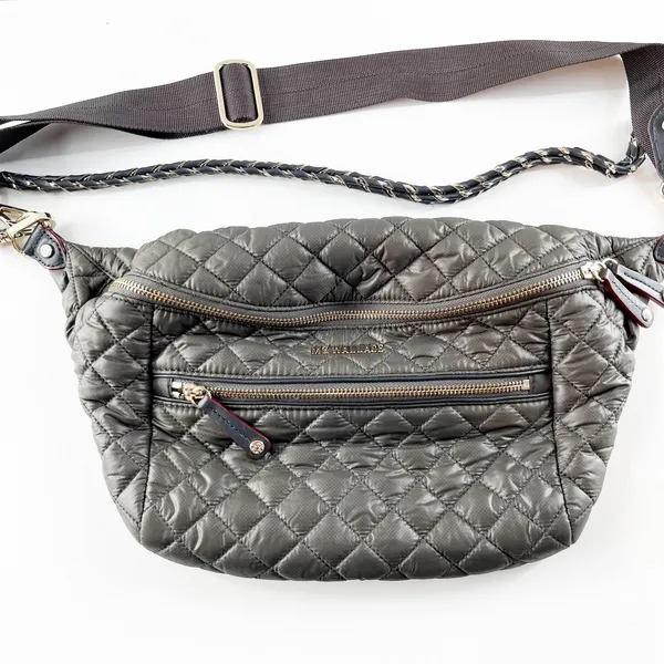 MZ Wallace Small Quilted Leather Crosby Crossbody Sling Bag Gray - Image 3
