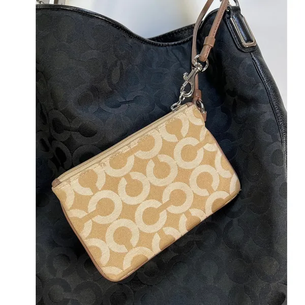 Coach Wristlet Signature C Op Art Sateen Jacquard Brown - Image 5