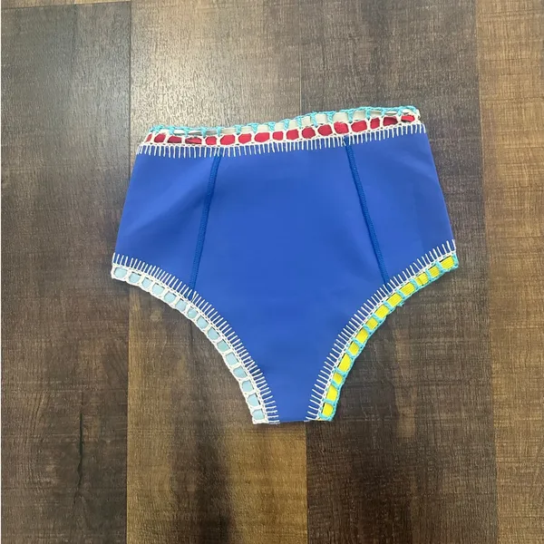 Kiini Crochet Trim High Waisted Bikini Bottom Blue Size S - Image 3