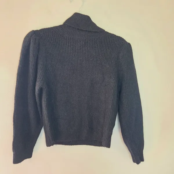 J. Crew Black Puff Sleeve Turtleneck Alpaca and Wool Blend Sweater - Image 2