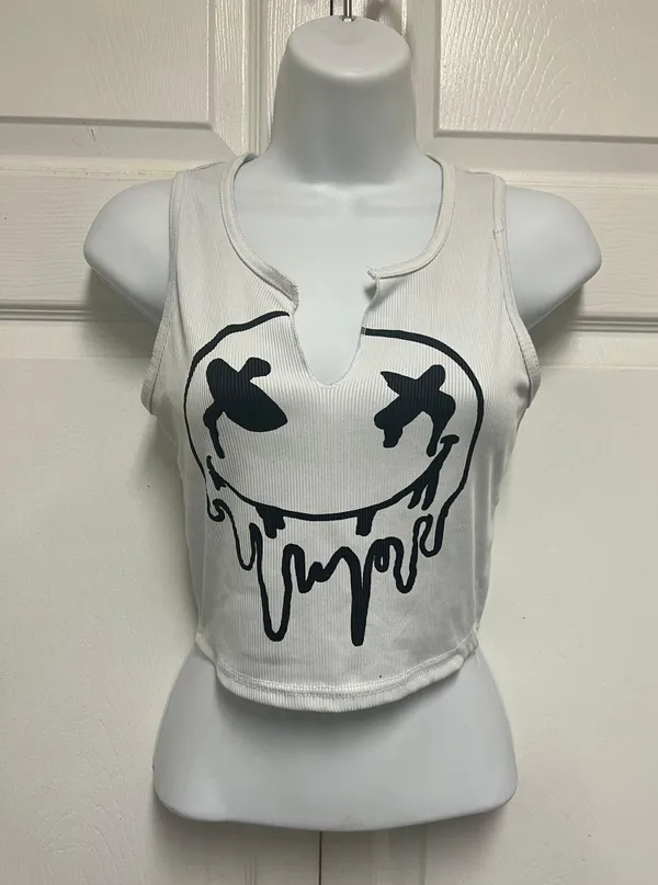 UNBRANDED White Sleeveless Emoji Tank Top - Image 2