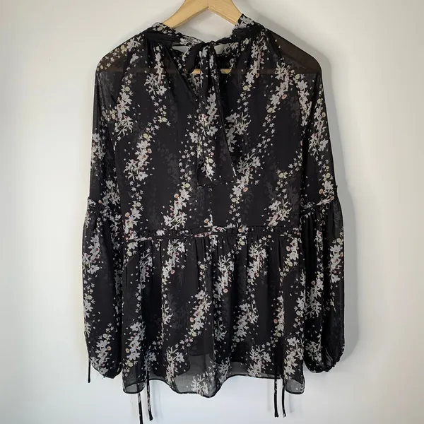 All Saints Eimar Cultivar Balloon Sleeve Sheer Floral Womens Top Size 4 Small - Image 10
