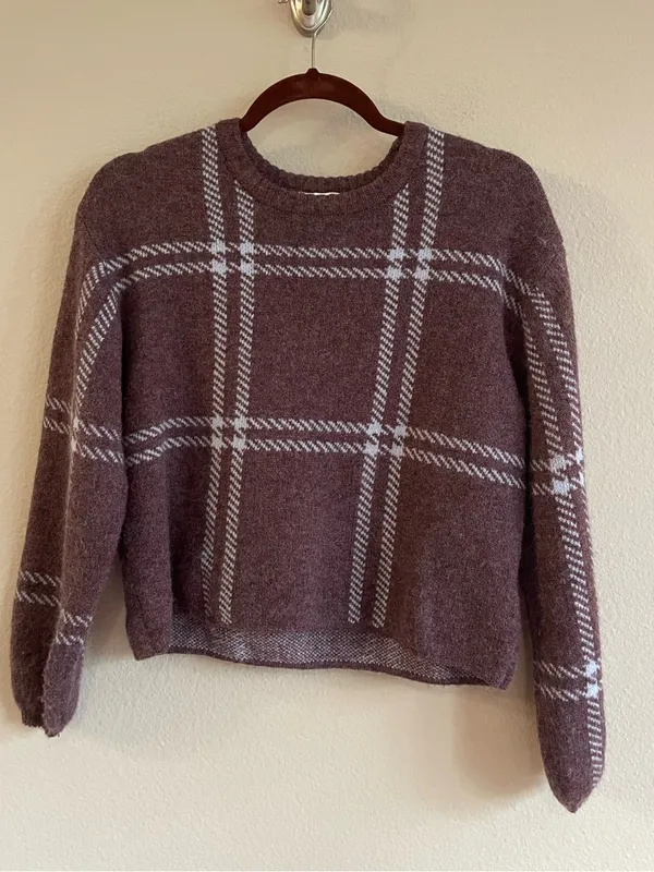Z Supply Solange Plaid Puff Sleeves Pullover Sweater Size Small - Image 2