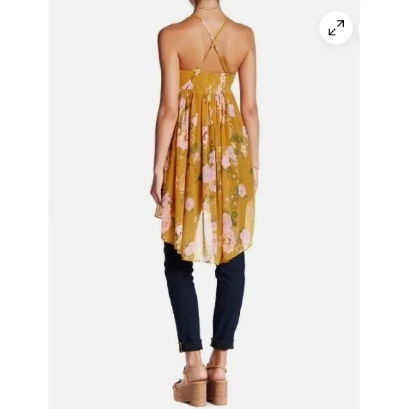 Free People Mustard Floral Halter High-Low Tunic Top XS - Image 16