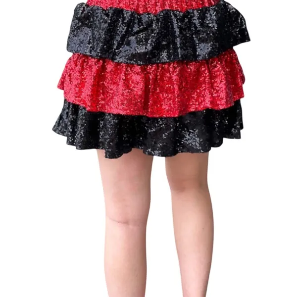 Fantastic Fawn Sequin‎ Tiered Mini Skirt Shorts Red Black Game Day Football NWT - Image 3