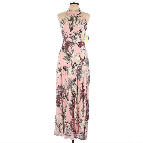 Aakaa Floral Halter Maxi Dress Size L NWT Reg $55 100% Rayon - Image 2