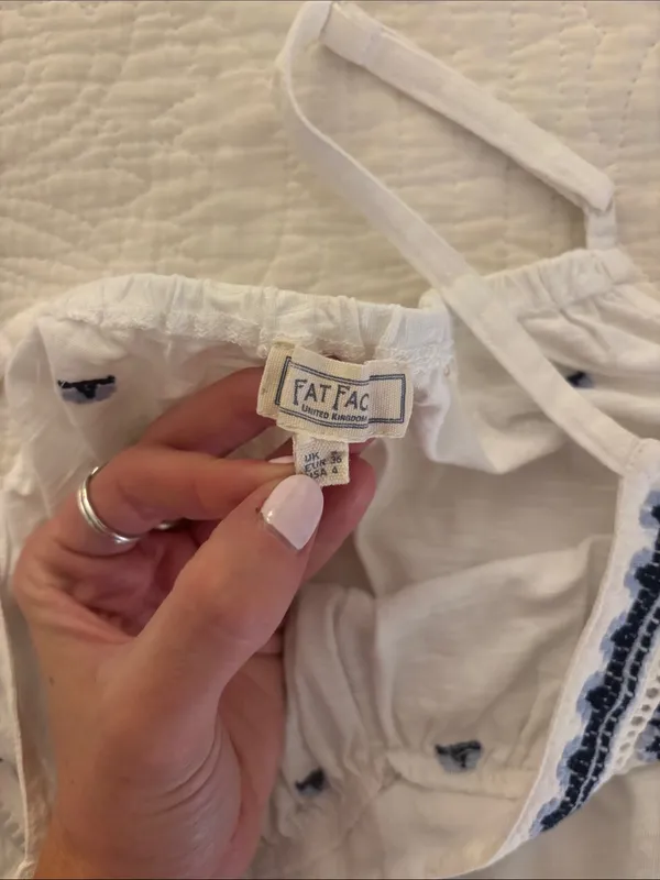 White Tank Top with Navy Embroidery Size 4 - Image 2