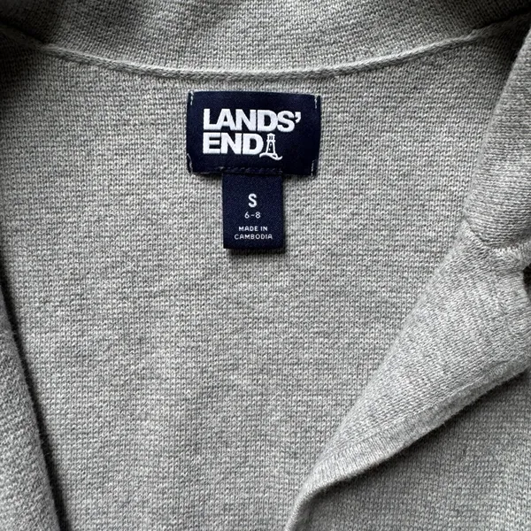 Lands' End Gray Fine Gauge Cotton Button Front Blazer Sweater S - Image 2