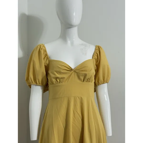 The Vintage Shop Women’s Cottagecore Dress Mustard Puff Sleeve Open Back M NWOT - Image 5