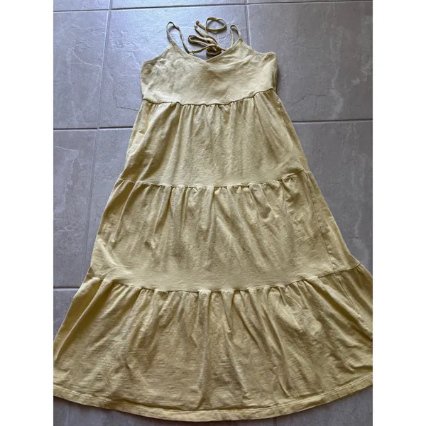 Old Navy Dress Womens Medium‎ Butter Yellow Tiered Midi Beachy Coastal Casual - Image 3