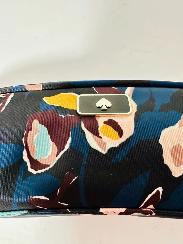 Kate Spade Pencil/Makeup/Change Bag Navy BLK Beige Abstract Flowers NWT - Image 3