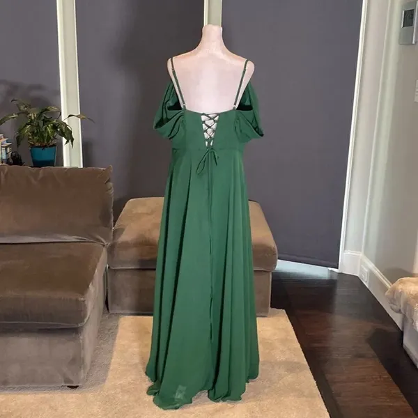 Women’s Full Length Green Chiffon Bridesmaid Party Prom Dress Corset Back 14 - Image 6