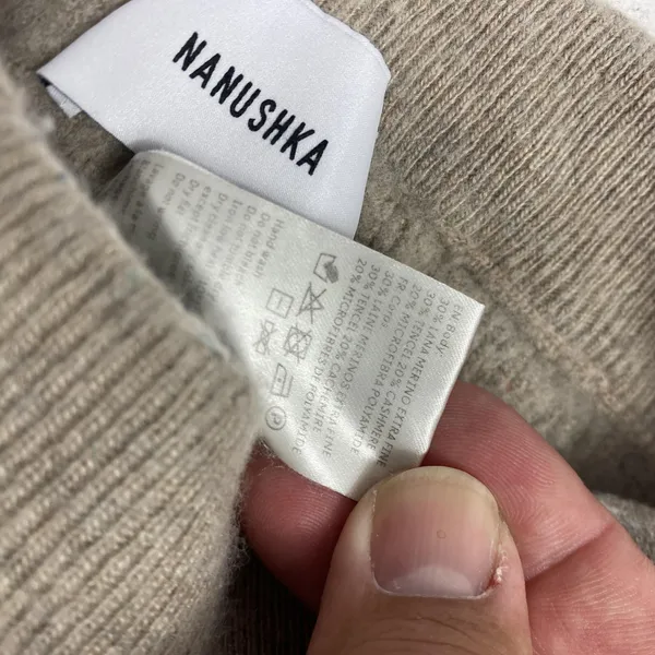 Nanushka‎ Sweatpants Womens Medium Beige Ribbed Knit Flare Leg Pull On Lounge - Image 10