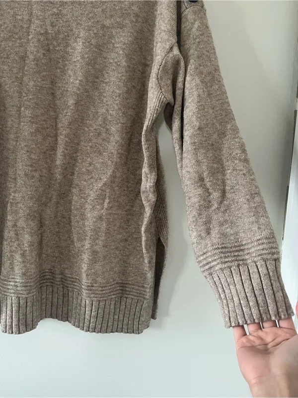 Anthropologie Tan Mock Neck Button Shoulder Tunic Sweater Medium Equestrian Cozy - Image 3